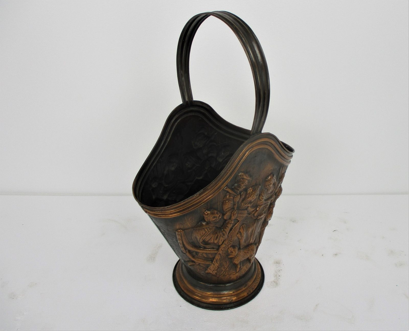 Umbrella Kane Stand Hammered Red Copper Dutch Breughel Bacchus Scene photo for sale