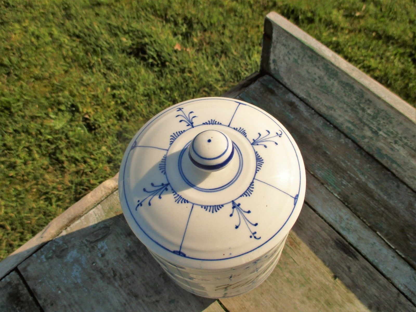 Antique 19th Century Rauenstein Coffee Jar  Porcelain  Germany Marked Blue White photo furniture