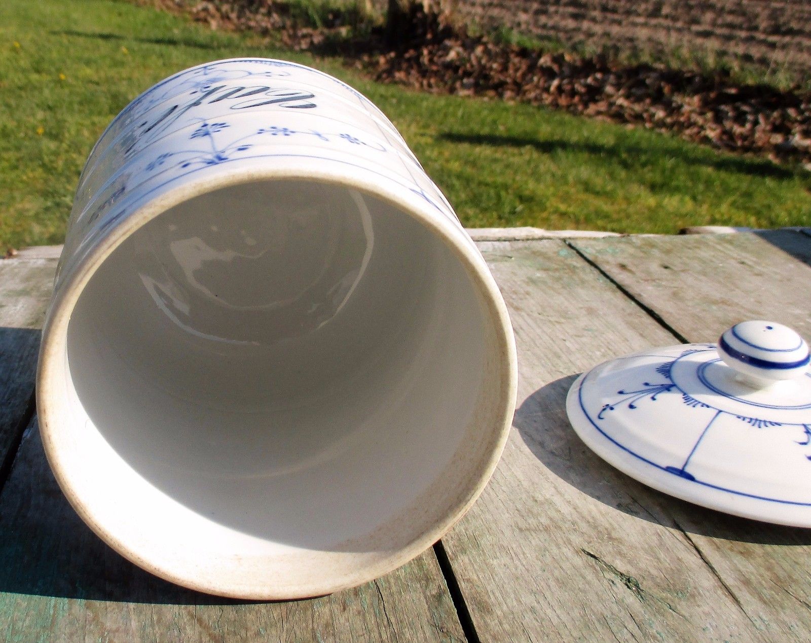 Antique 19th Century Rauenstein Coffee Jar  Porcelain  Germany Marked Blue White photo 137.0