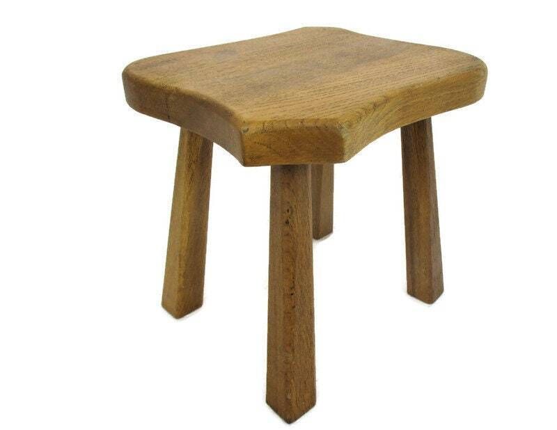 Vintage Hand Carved Wood Tripod Milking Stool Pedestal Table Plant Flower Bonsai