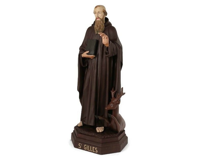 Church Statue  Saint Gillis Gilles The Wanderer With A Deer Collector Plaster