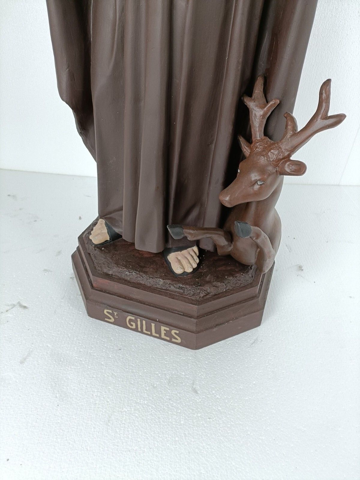 Church Statue  Saint Gillis Gilles The Wanderer With A Deer Collector Plaster photo furniture