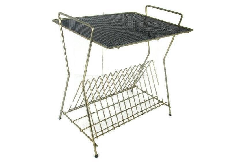 Atomic Perforated Wire Iron Cart Trolley Music Albums Side Table Mid Century M