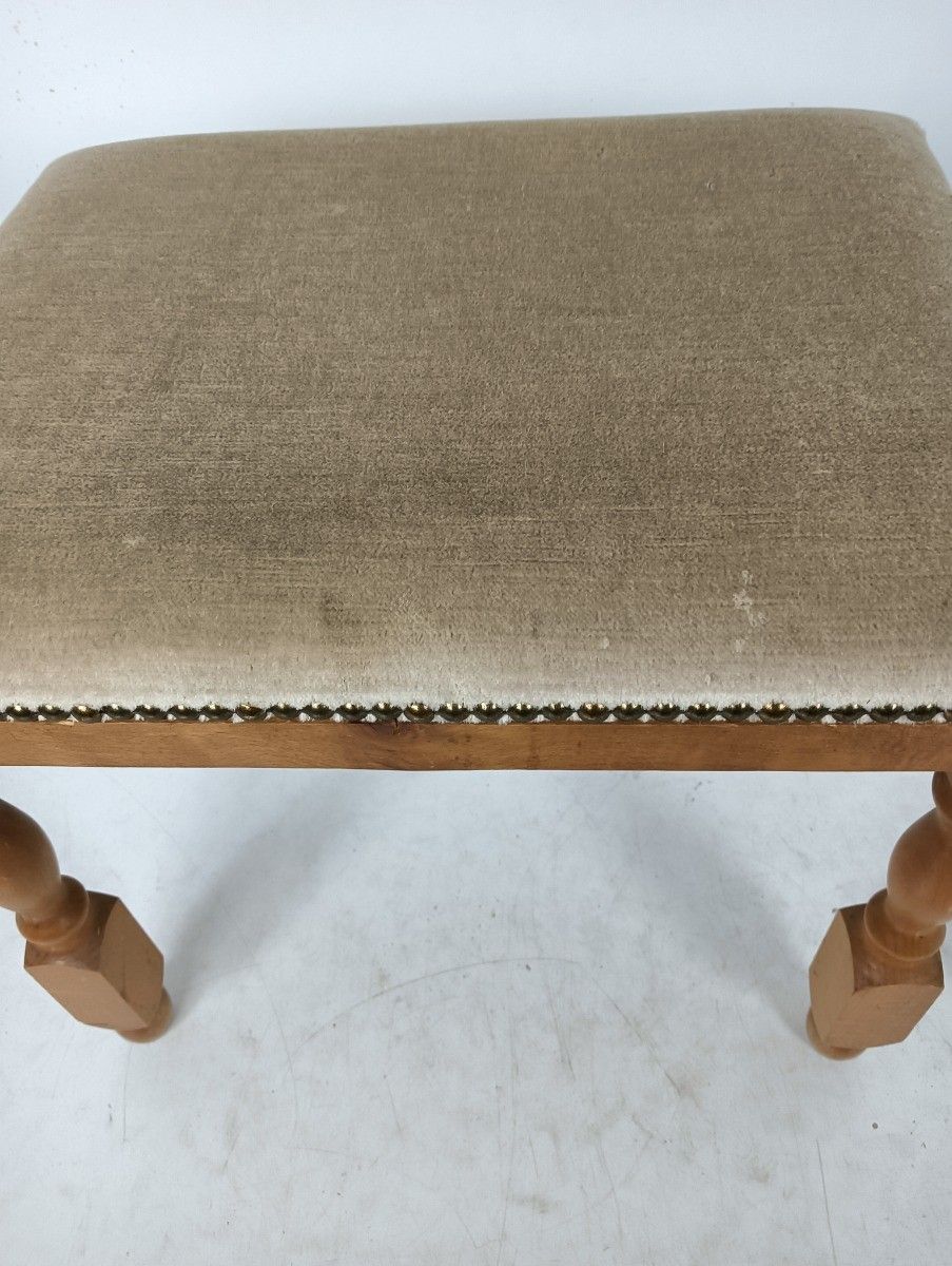 Vintage Footstool Ottoman Foot Rest  Retro Mid Century Modern  Beige Fabric photo for sale