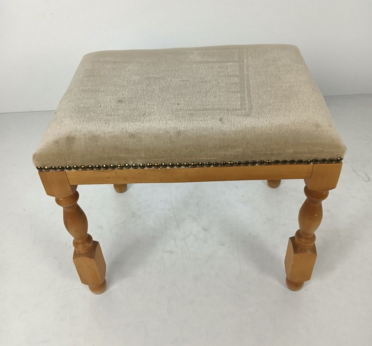Vintage Footstool Ottoman Foot Rest  Retro Mid Century Modern  Beige Fabric photo 81.0