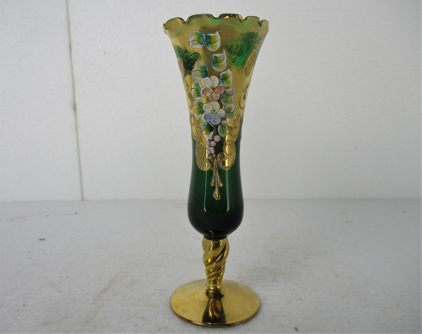 Moser Art Glass Hand Painted Small Vase Glass Twisted Stem Gold Gilded Bohemian photo Home Decor