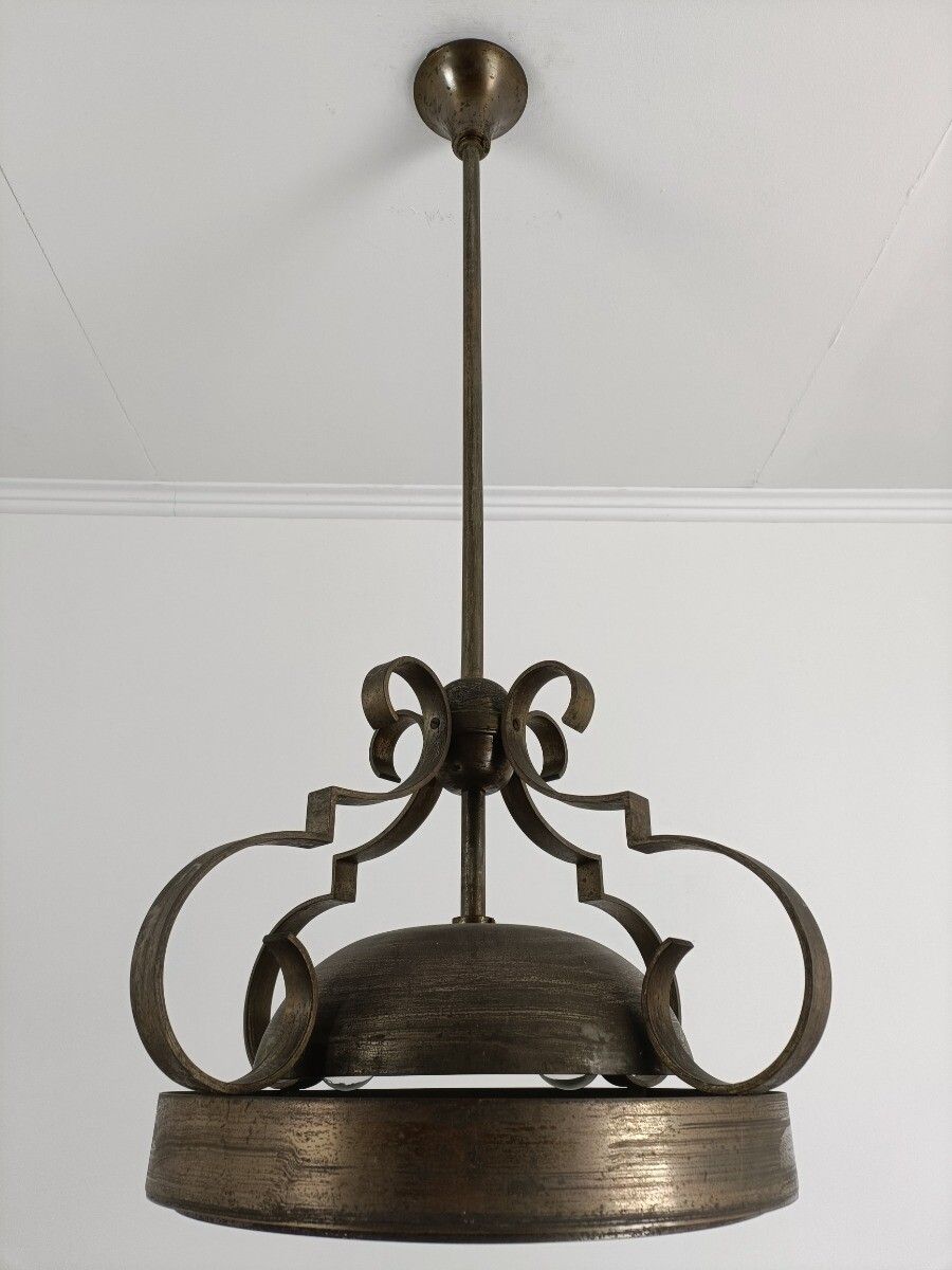 photo for sale Art Deco Chandelier Pendant Attributed To De Coene Belgium Industrial Loft Style