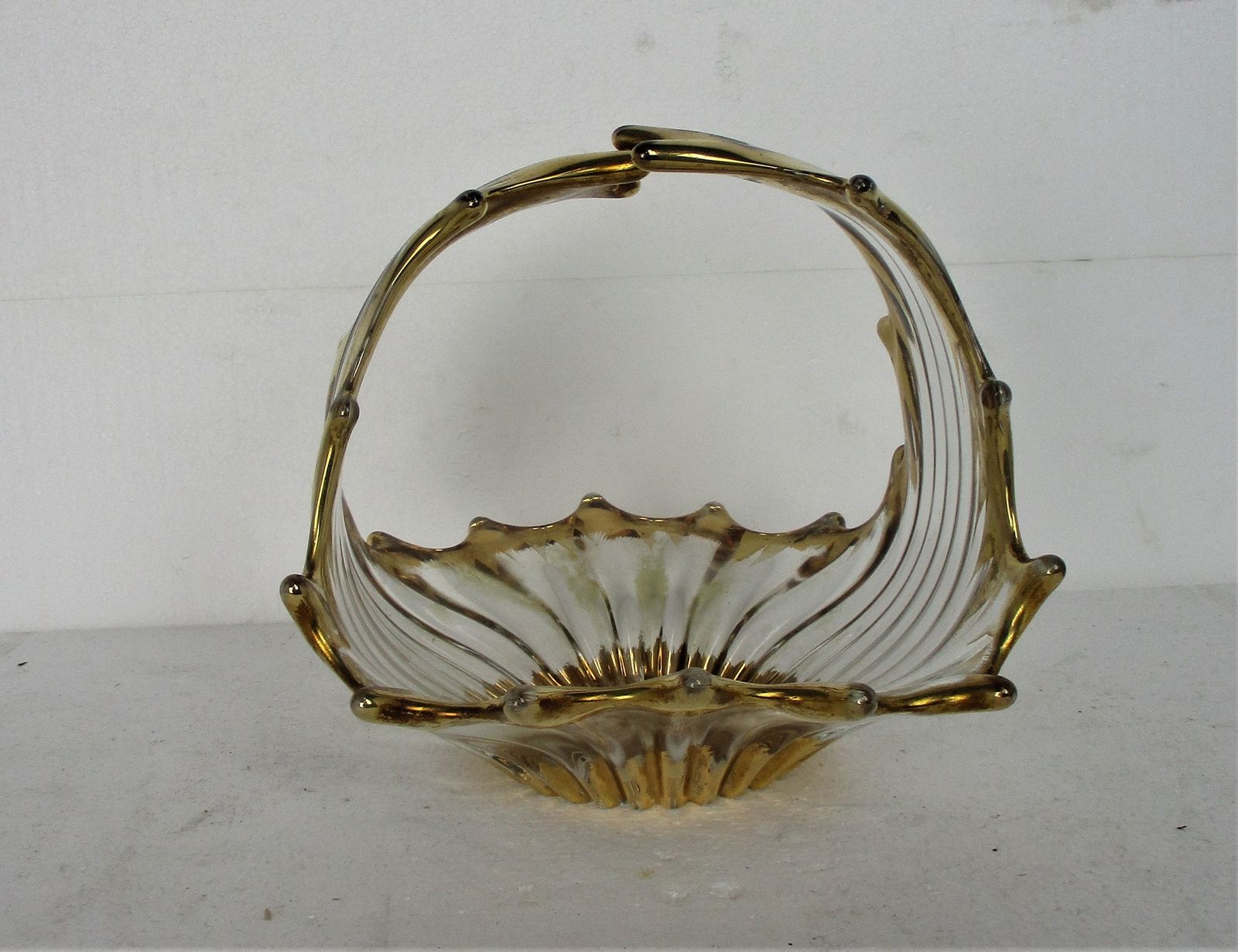 Art Glass Amber Champagne Clear Bowl Dish Centerpiece Murano Style Basket photo furniture
