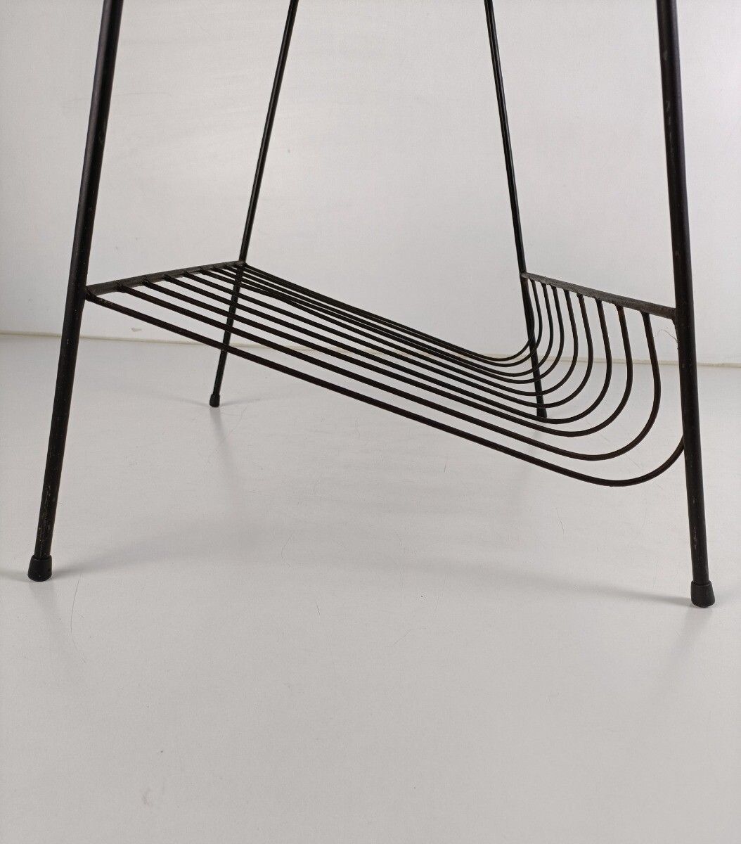 Side Table Magazine Newspaper Rack Basket  Wrought Iron Legs Ceramic Tiles Vinta photo vintage