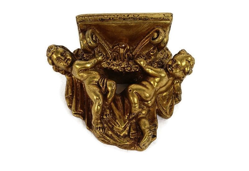 Ornate Wall Mounted Putti Angels Console Shelf Rack Gold Gilded  Hollywood Regen