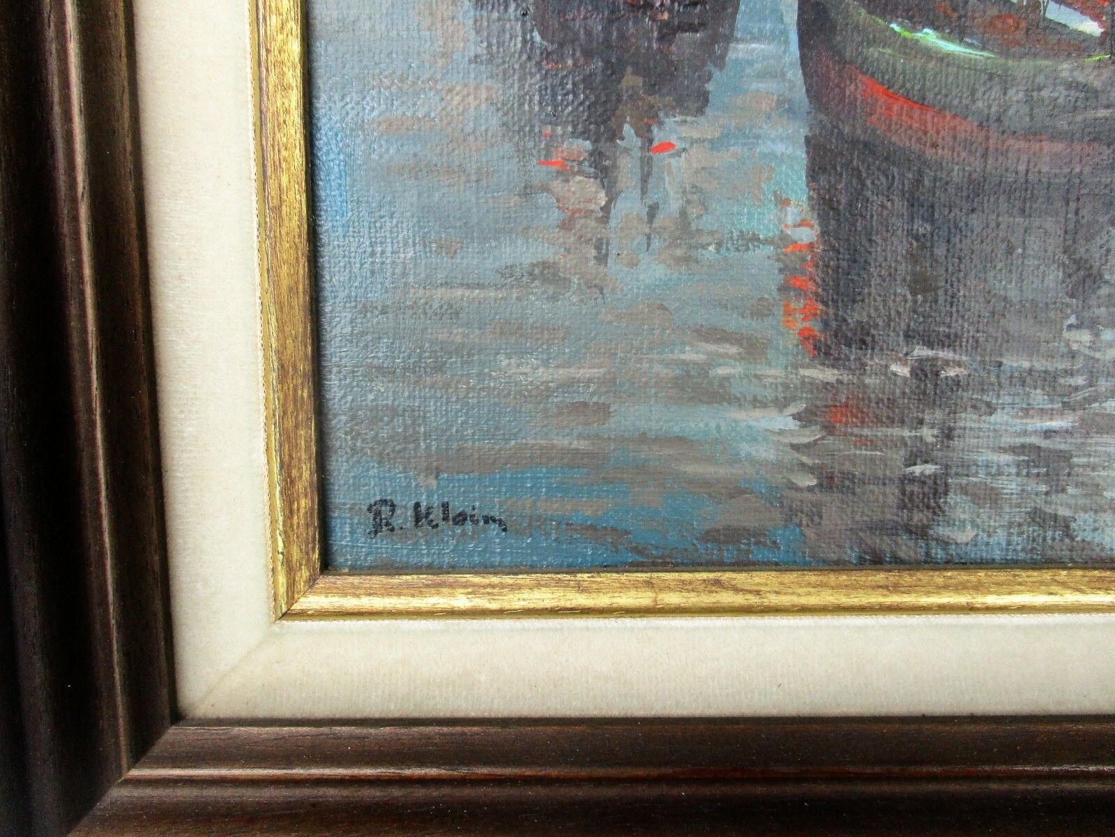 Lovely Oil Painting Framed Sailing Boats Signed R. Klein Expressionism photo furniture