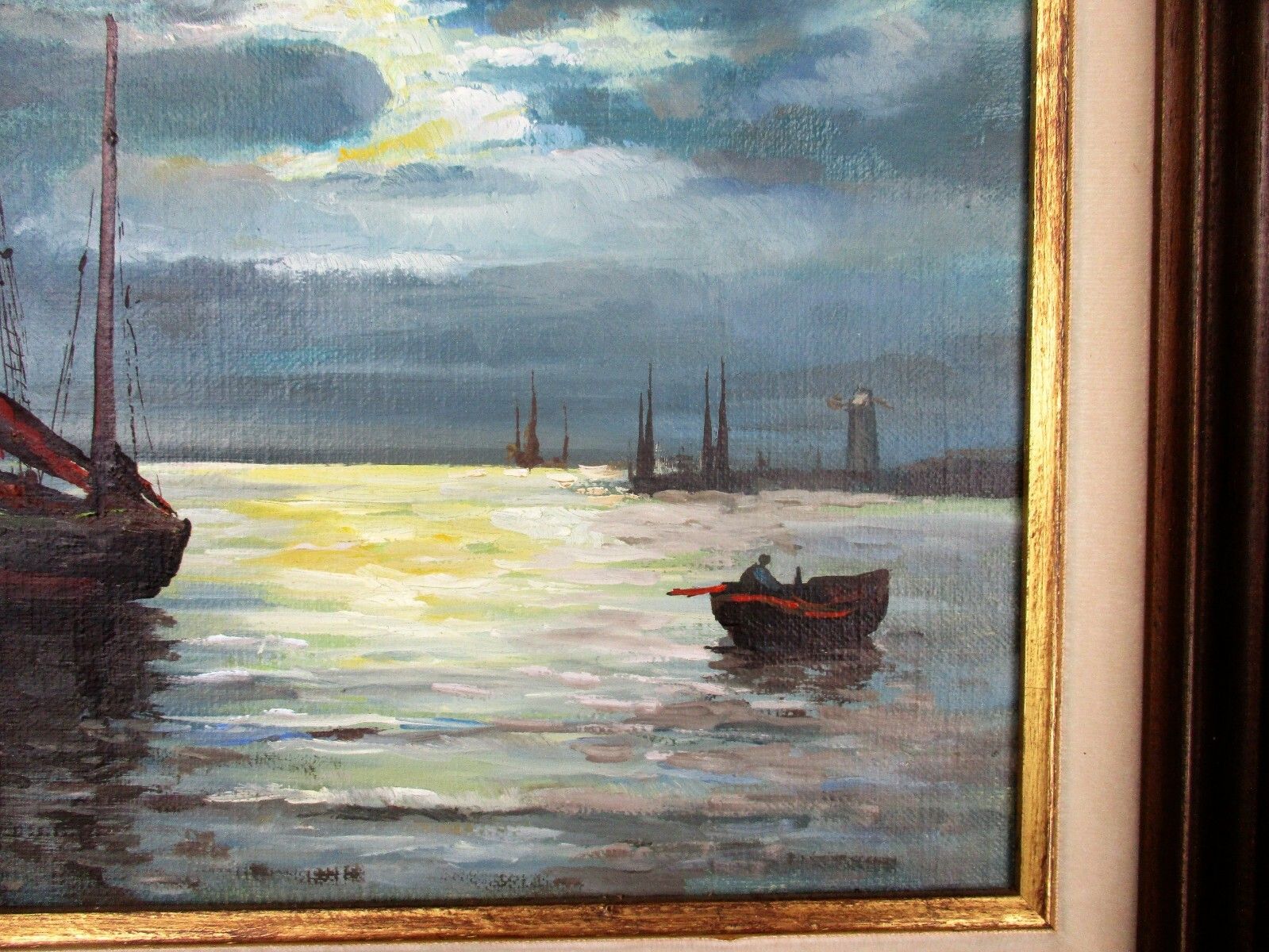 Lovely Oil Painting Framed Sailing Boats Signed R. Klein Expressionism photo Art