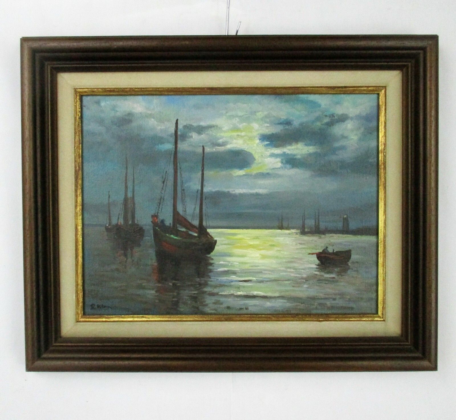 Lovely Oil Painting Framed Sailing Boats Signed R. Klein Expressionism photo 223.0