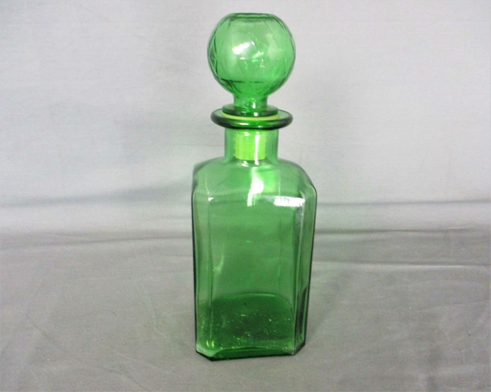 Empoli Art Glass Green Square Lidded  Decorative Bottle Italian Made Italy Retro