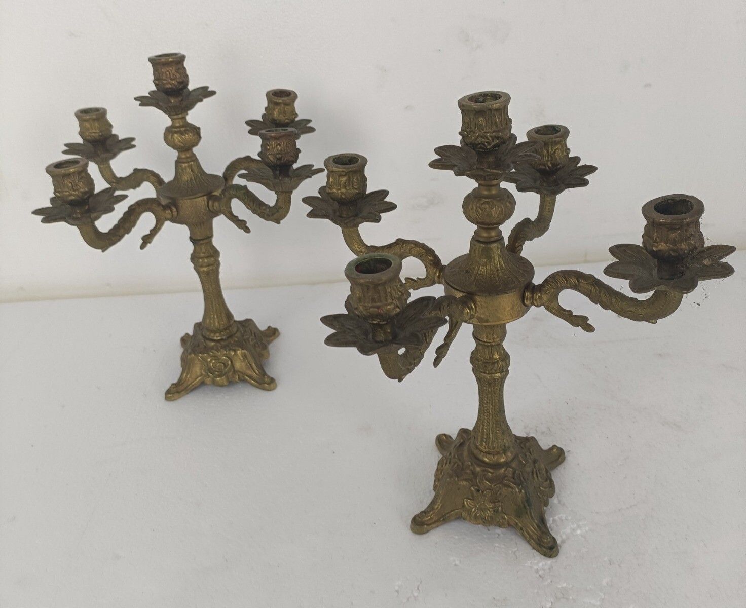 Couple Candle Holders Brass Ornate Hollywood Regency Style Candelabra 5 Arm photo vinterior