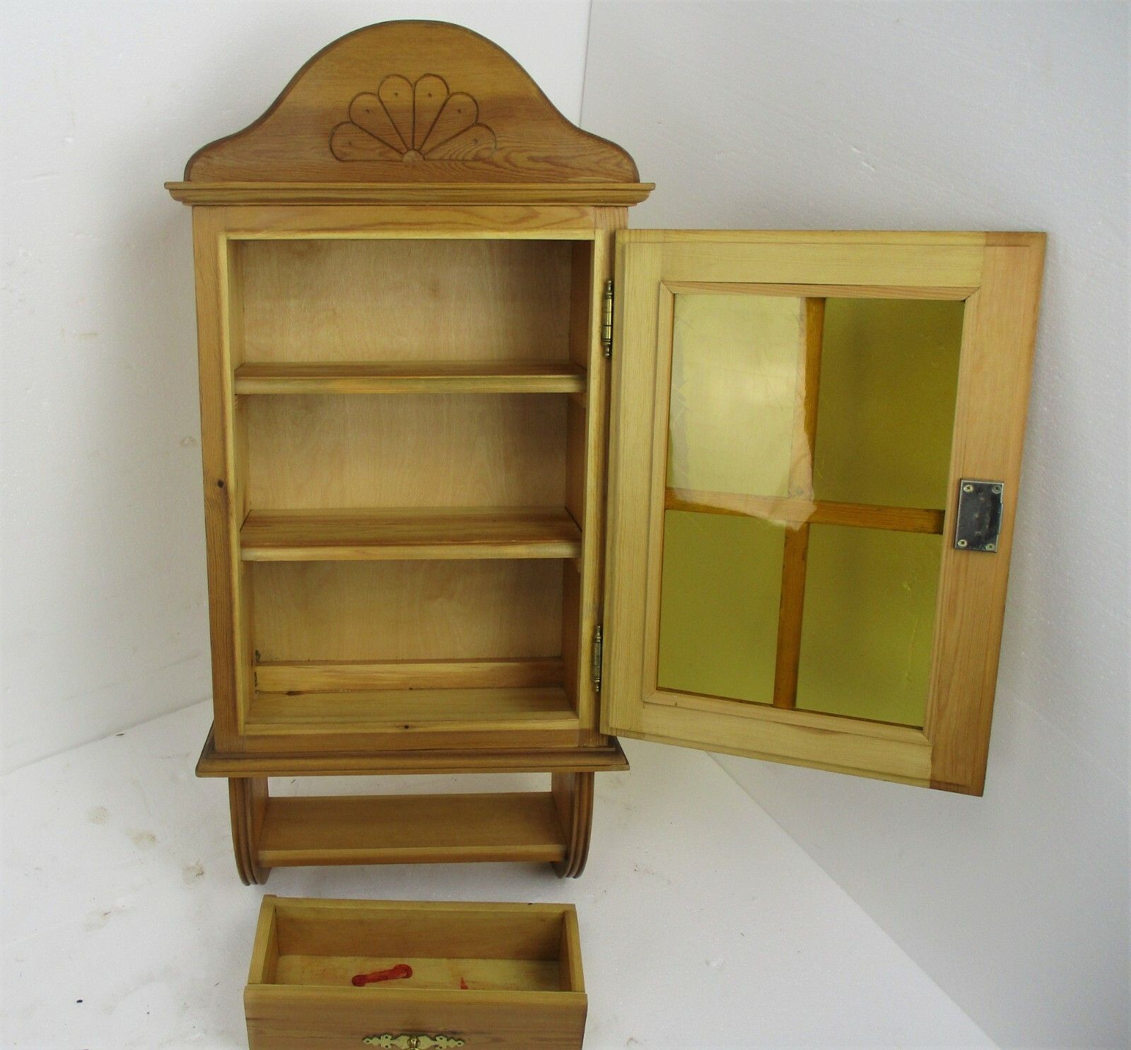 Large Kitchen Apothecary Bathroom Medicine Pharmacy Cabinet Amber Glass Signed photo 352.0