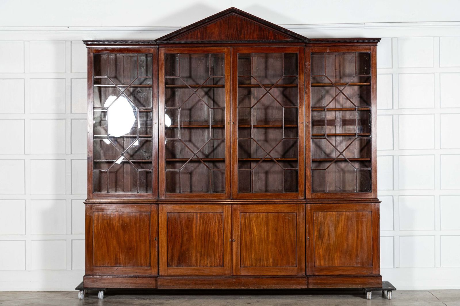 Monumental George III English Mahogany Breakfront Library Bookcase