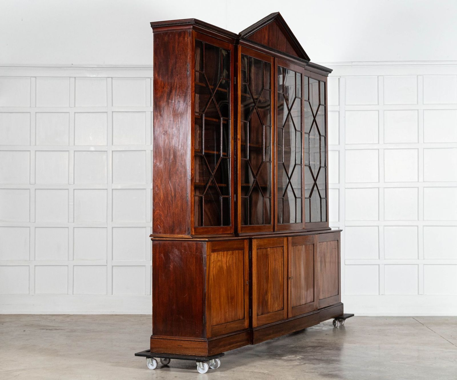 Monumental George III English Mahogany Breakfront Library Bookcase photo for sale