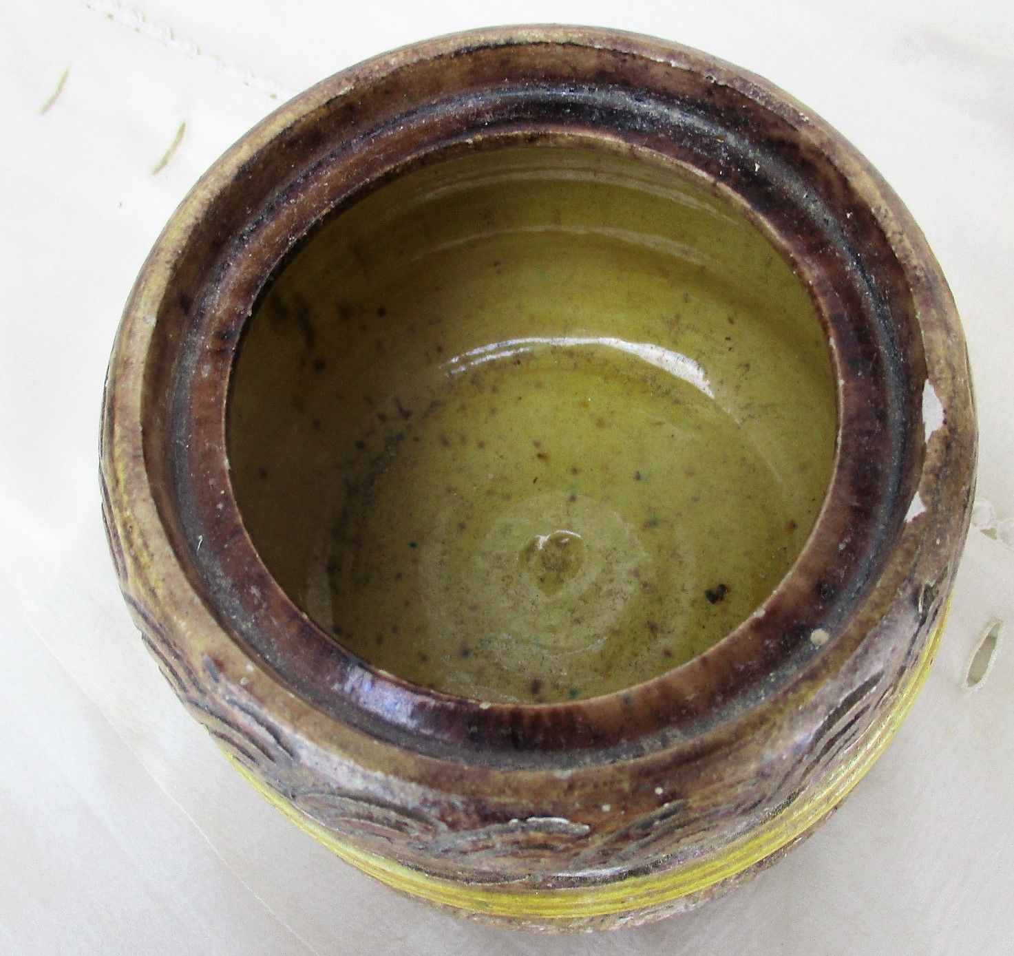 Antique Tobacco Jar Humidor  Ceramic Pottery Majolica Brown Yellow photo Home Decor