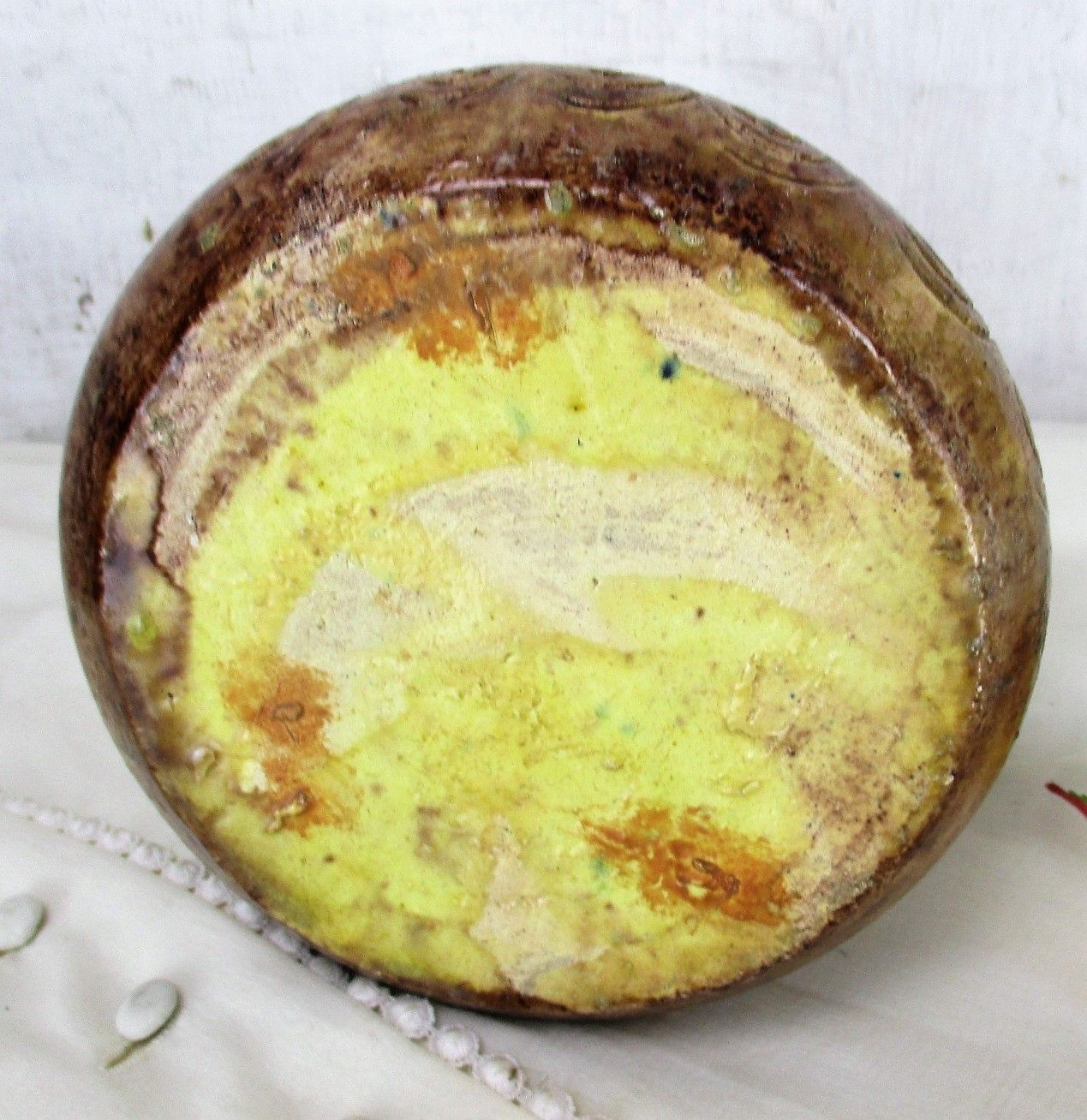 Antique Tobacco Jar Humidor  Ceramic Pottery Majolica Brown Yellow photo vinterior