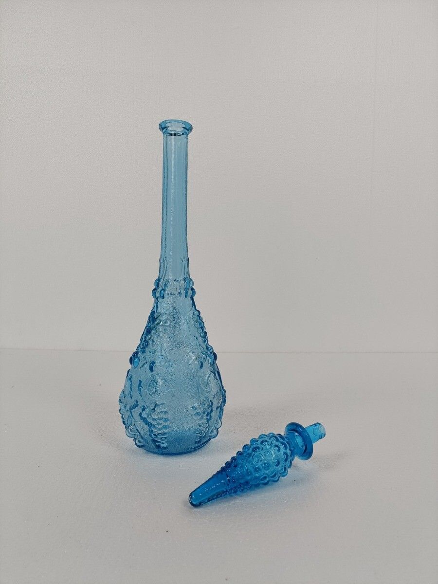 Vintage Art Bubbled Glass  Light Blue Azzurro Empoli Bottle Italian Decorative photo furniture