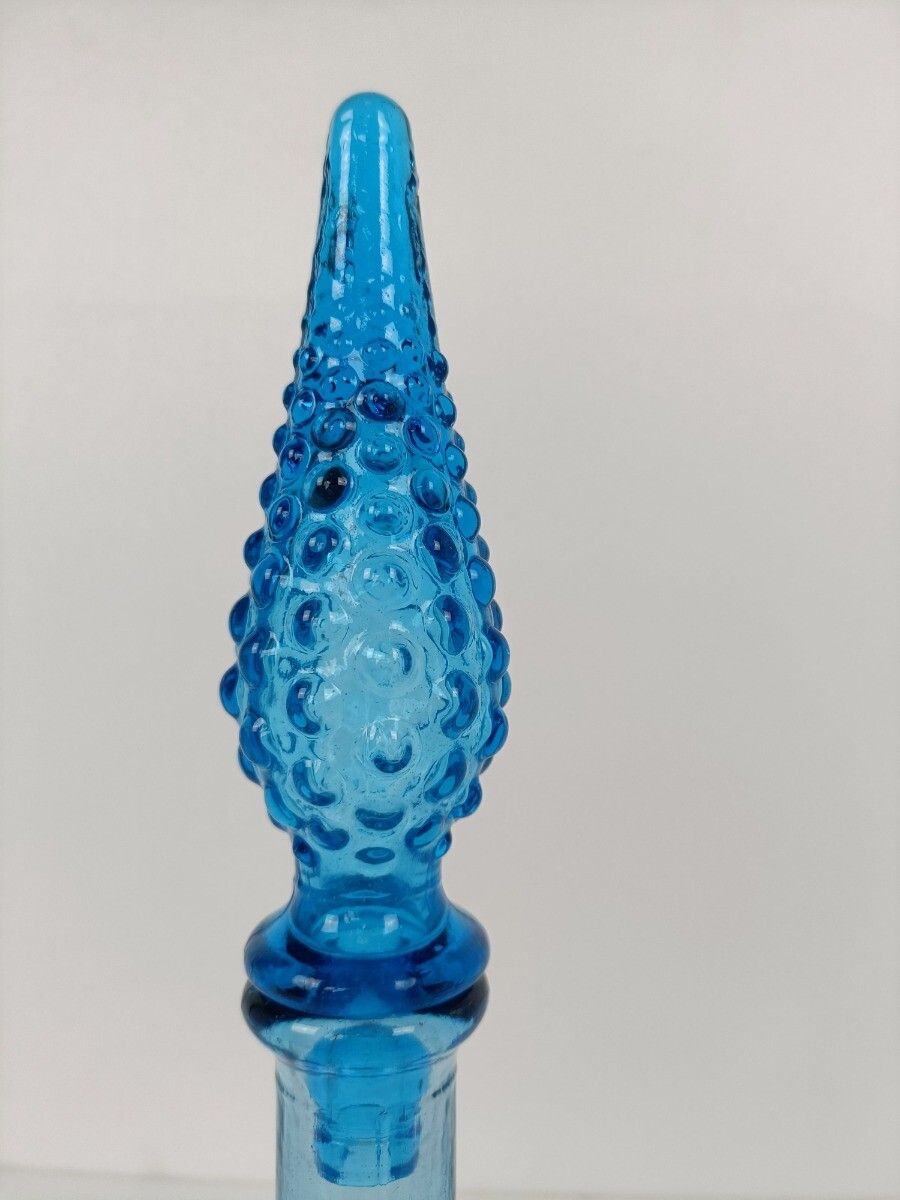 Vintage Art Bubbled Glass  Light Blue Azzurro Empoli Bottle Italian Decorative photo vinterior