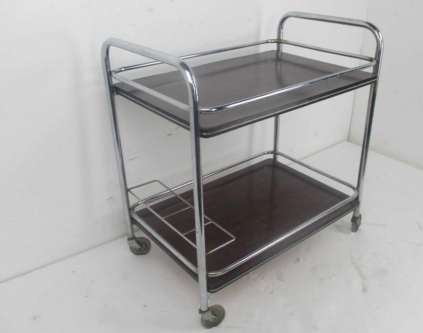 Bar Cocktail Tea Entertainment Cart Trolley Kitchen Island Veneer Retro Funky Ba photo for sale