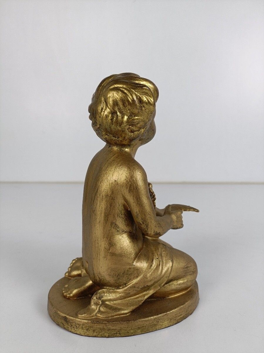 Statue Gold Gild Plaster Nude Boy Putti With Duck After Jacob Ludwig Schmitt Vin photo Art