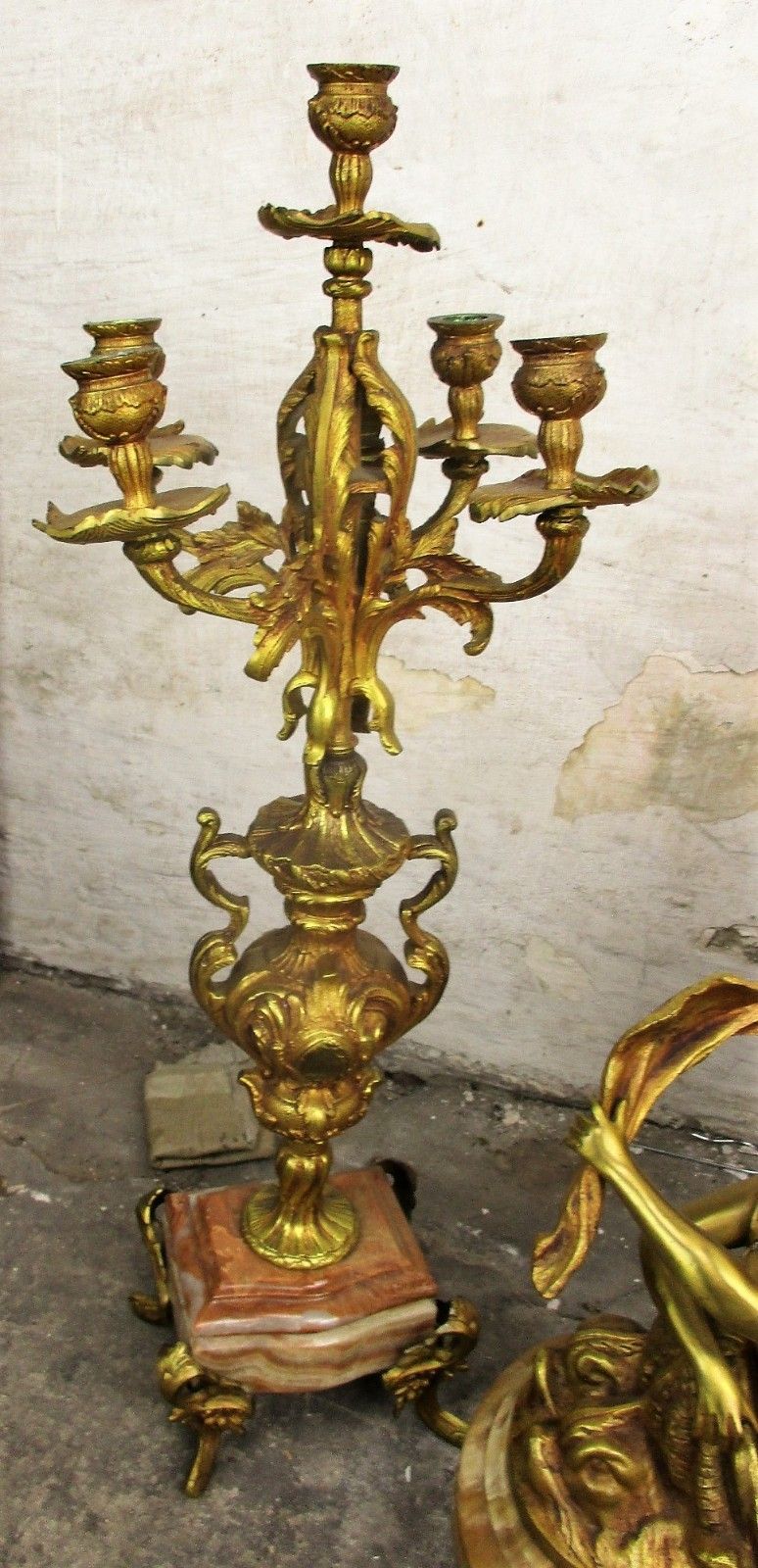 3 Piece Garniture Mantle Set Candelabras Lady Angel Hermle Clock Set Working Wow photo vinterior