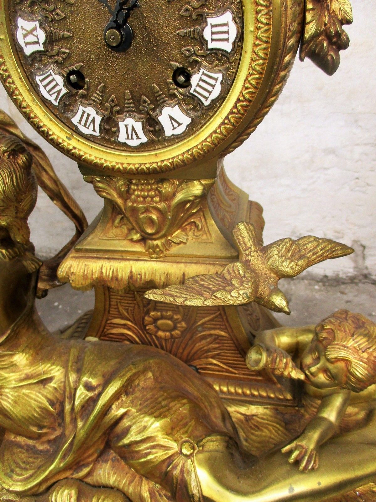 1410.0 3 Piece Garniture Mantle Set Candelabras Lady Angel Hermle Clock Set Working Wow photo