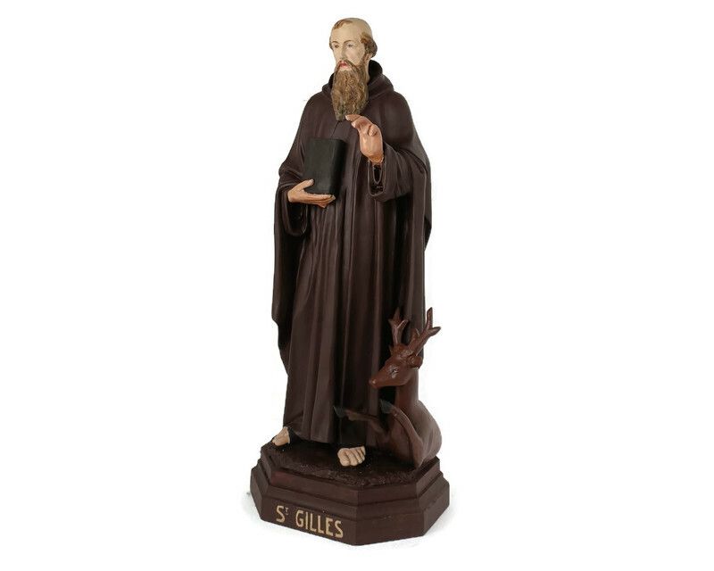 Church Statue Saint Gillis Gilles The Wanderer With A Deer Collector Plaster