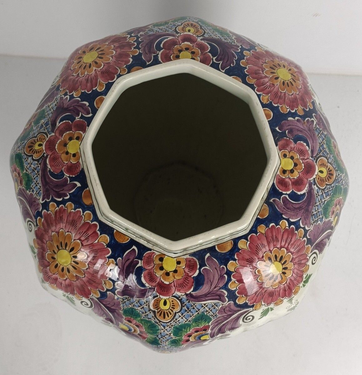Huge Impressive Urn Vase Lidded Polychrome Bird Hand Painted Delft Marked Xxl photo vintage