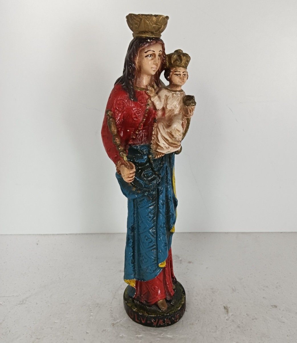 Statue Our Lady Of Stoepe Infant Child Plaster Vintage Polychrome Collector  Pol photo Art