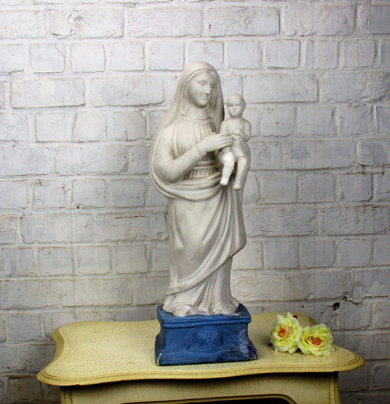 Large Virgin Mary Madonna & Child Plaster Statue Church Chapel 23.62"