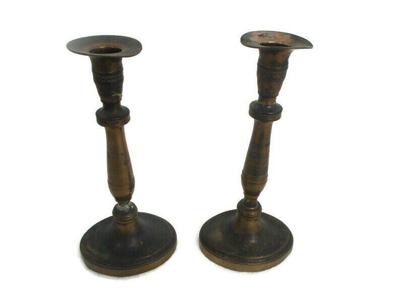 Antique Bauhaus Art Nouveau Candle Sticks Candle Holders Copper