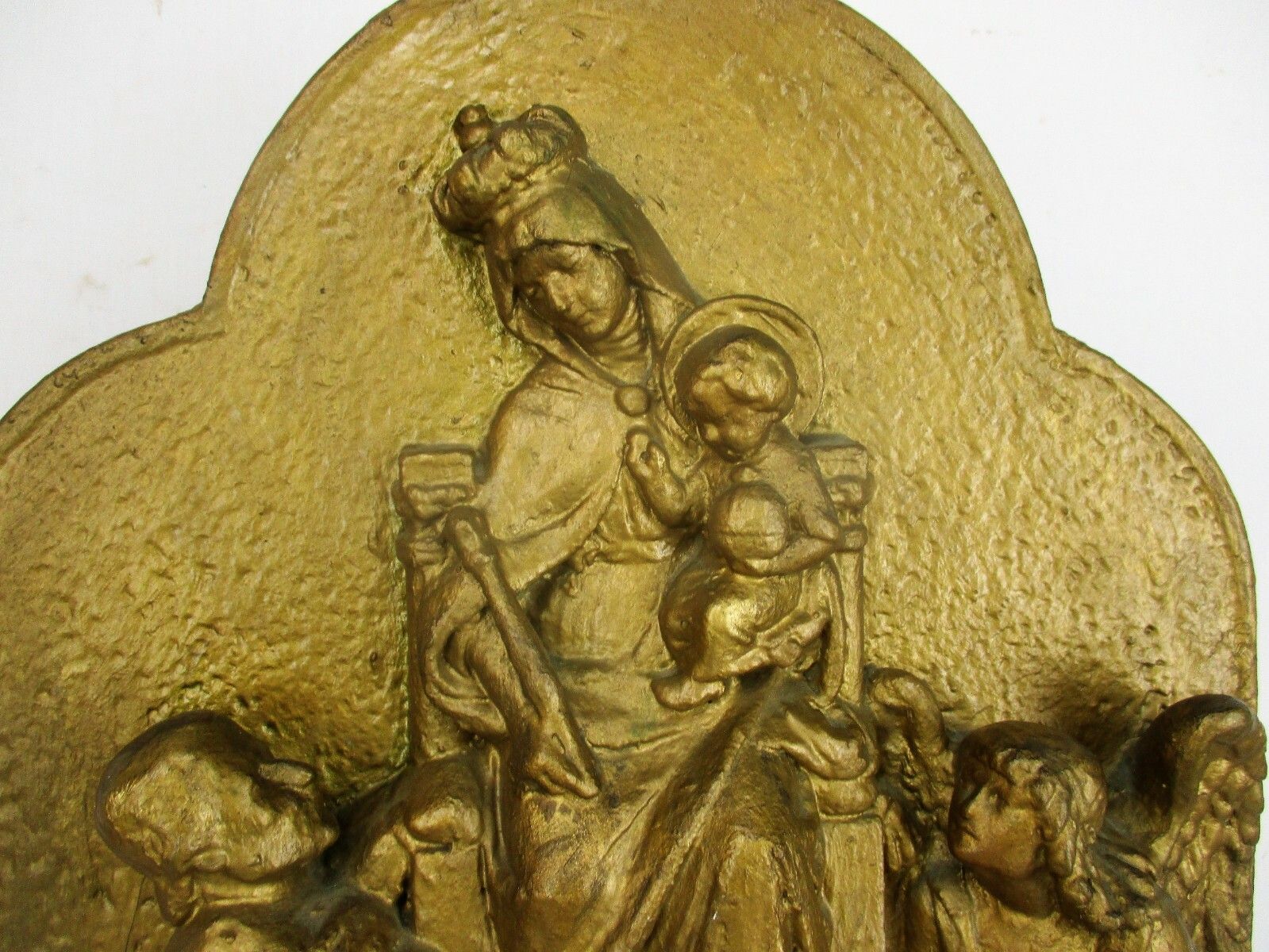 High Relief Tableaux  Virgin Infant Child Plaster Statue Adoration Angel Lovely photo Art