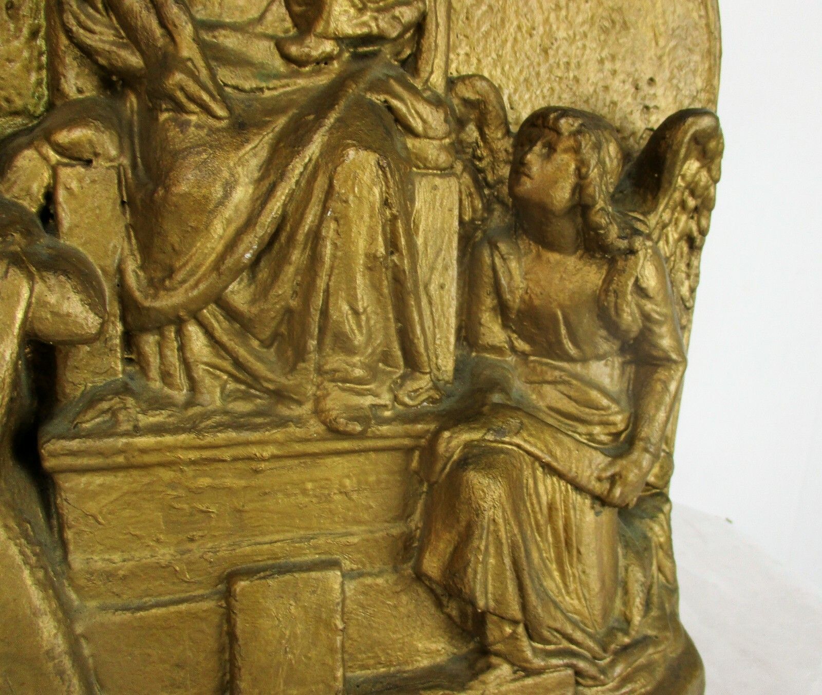 High Relief Tableaux  Virgin Infant Child Plaster Statue Adoration Angel Lovely photo 185.0