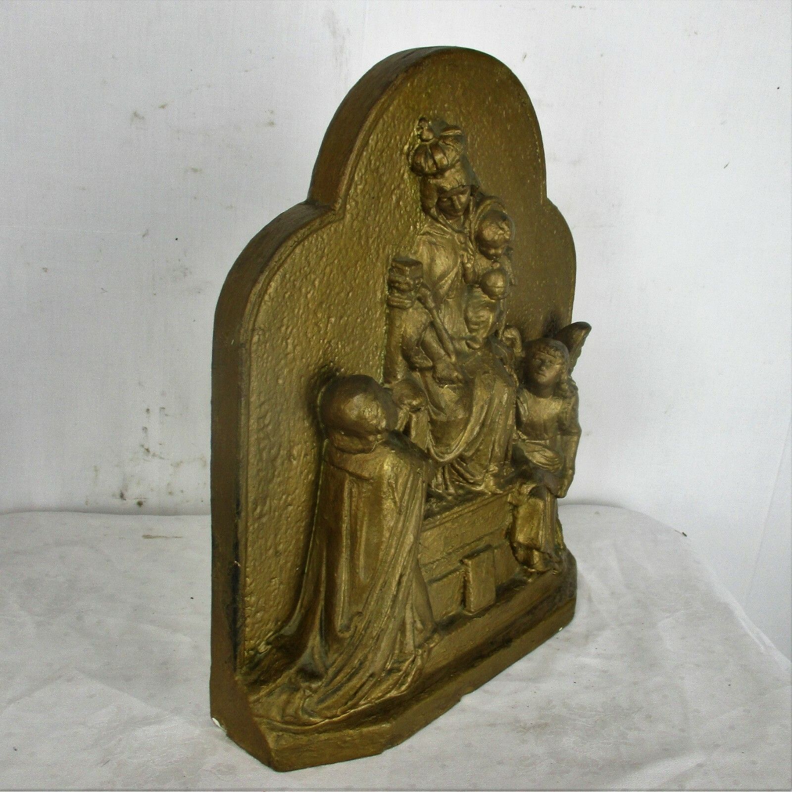 High Relief Tableaux  Virgin Infant Child Plaster Statue Adoration Angel Lovely photo vintage