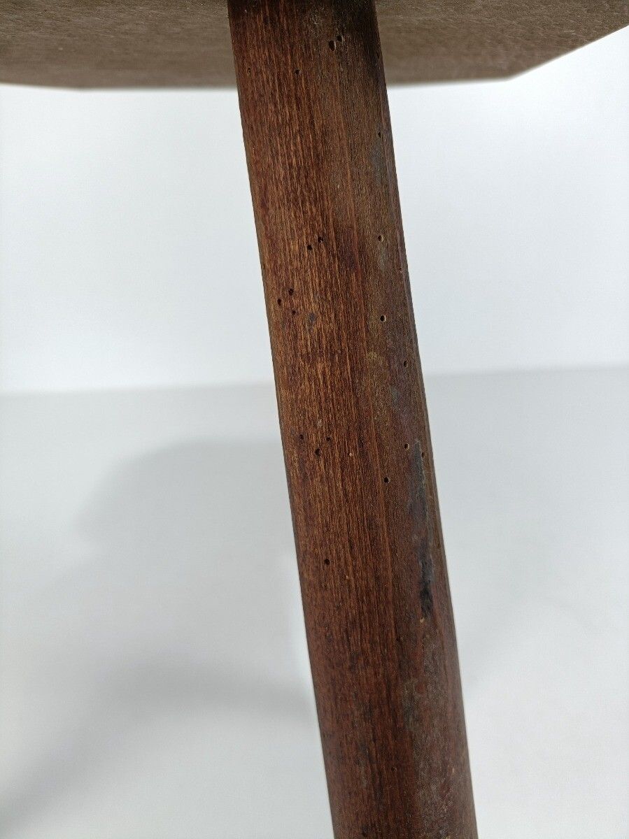 Vintage Milking Stool Tripod Carved Wood Side Table Pedestal Plant Stand Barn St photo buy