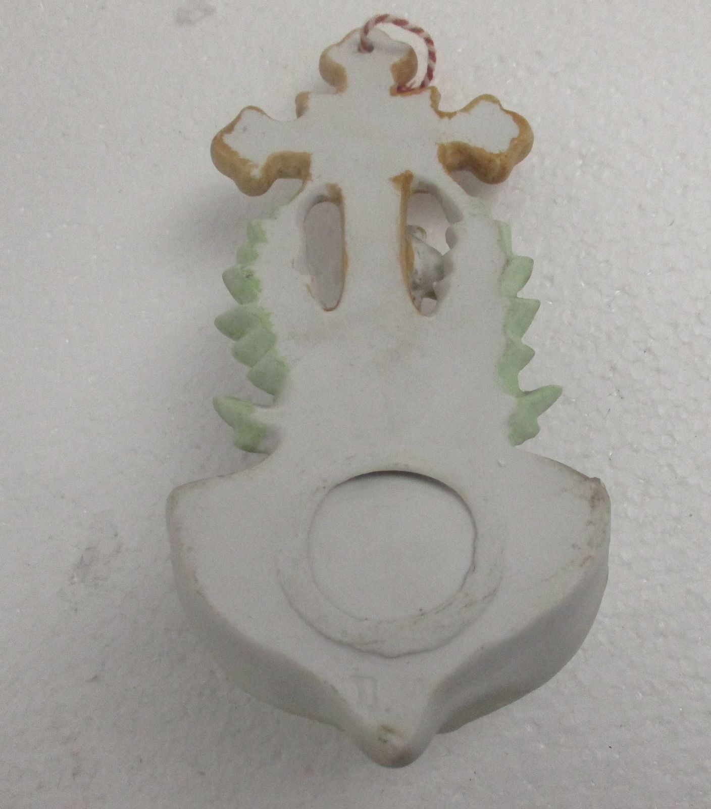 Antique Porcelain Bisque Holy Water Font Vessel Jesus Crucifix  Wow Polychrome photo vinterior