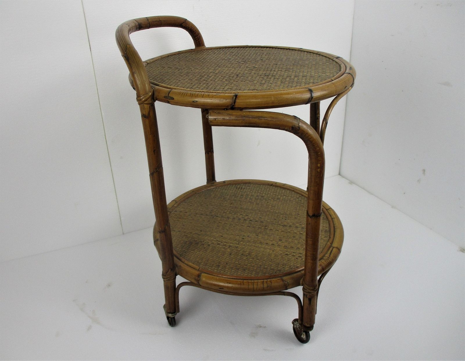 French Riviera Bamboo Rattan Bar Cocktail Tea Garden Cart Trolley Mid Century Mo photo for sale