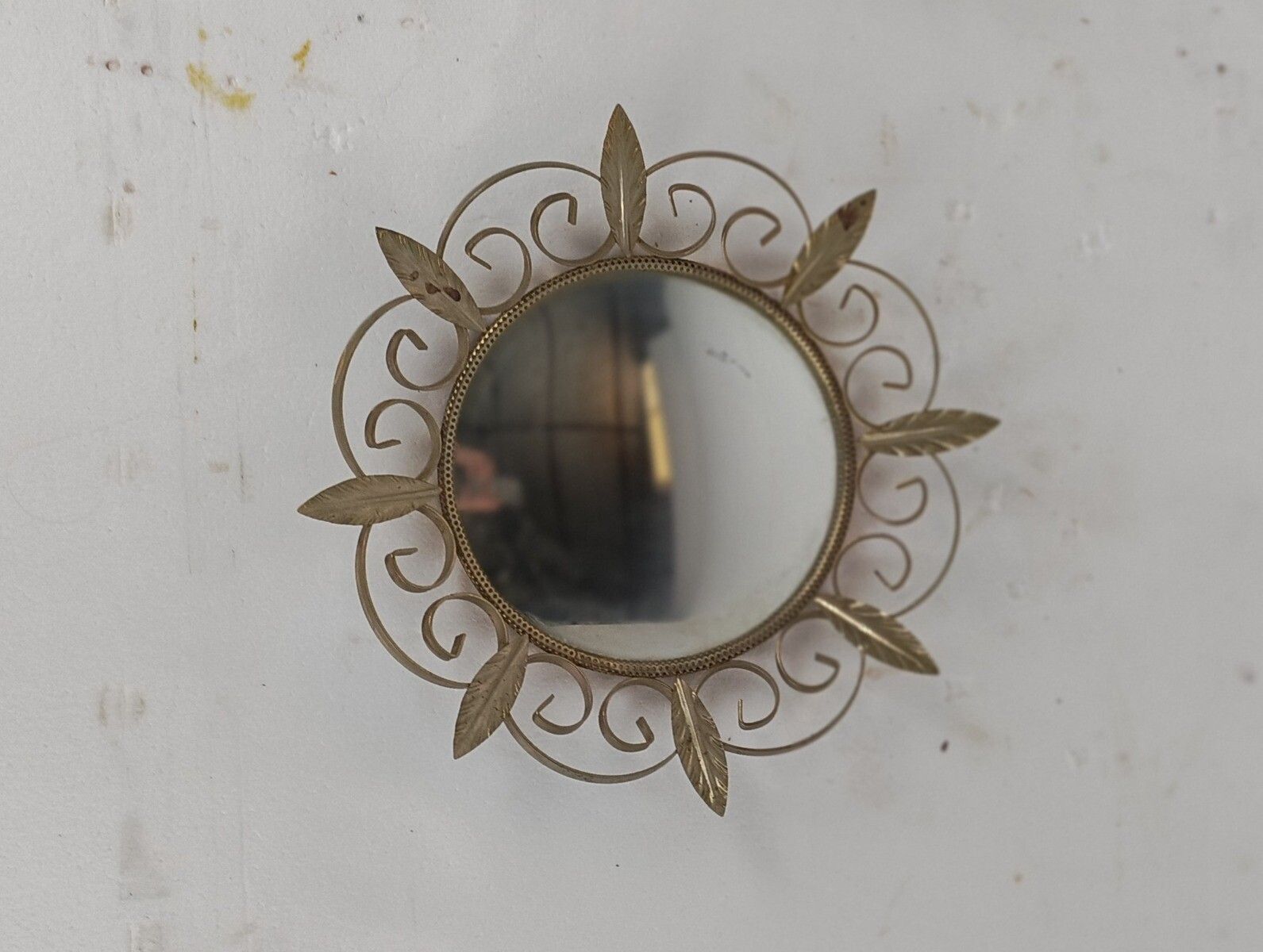 Retro Modernist Starburst Sunburst Metal Wall Mirror Mid Century Leafs Chrome photo furniture