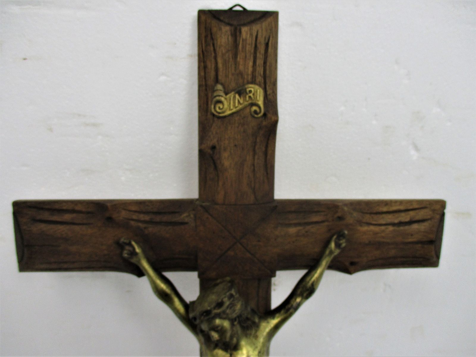 Xl Wall Hanging Hand Carved Wood Crucifix Cross Jesus Christ Brass Corpus 27.55& photo furniture