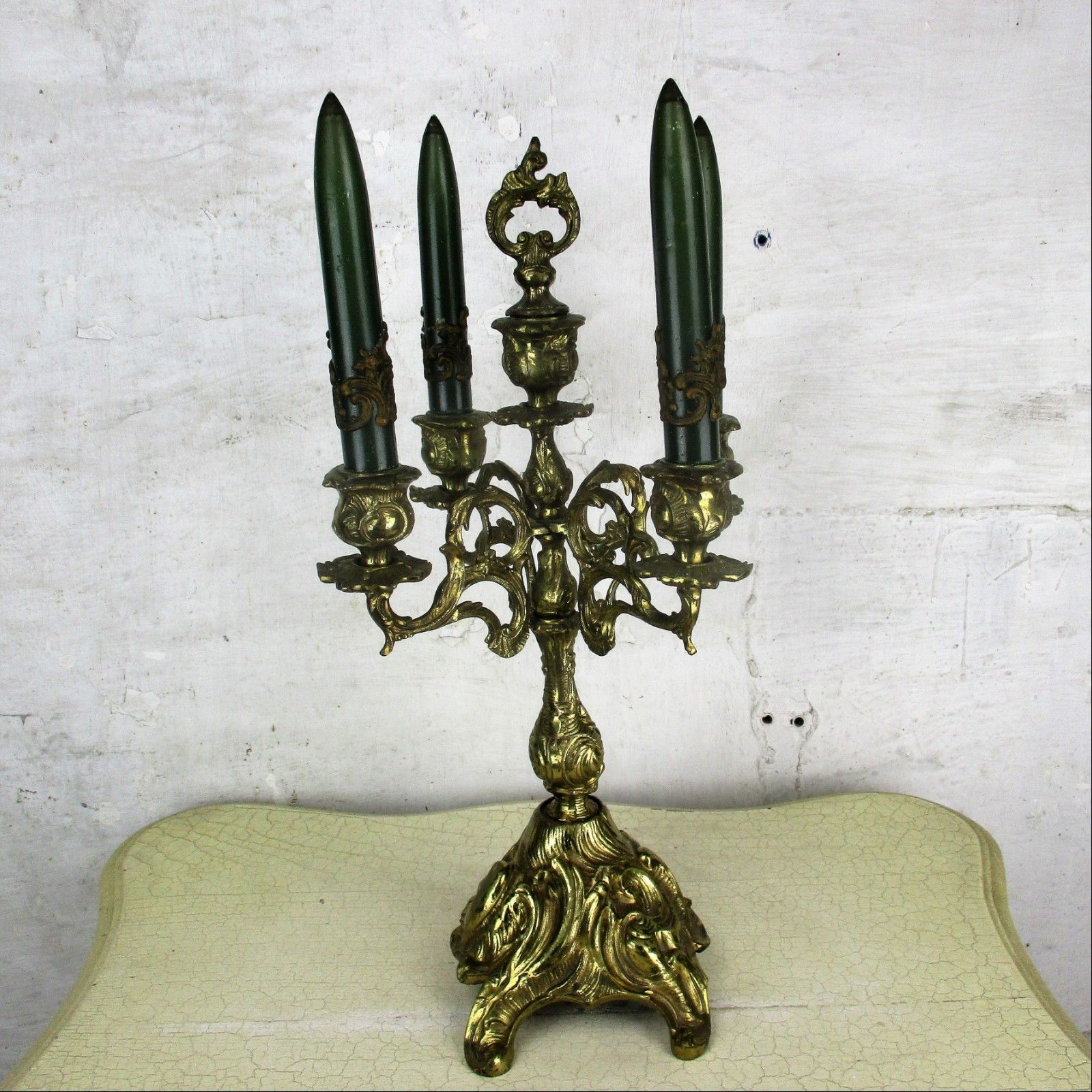 Gorgeous Brass Ornate Embossed  Candle Holder Stick Candelabra 5 Arm  Sniffer photo furniture