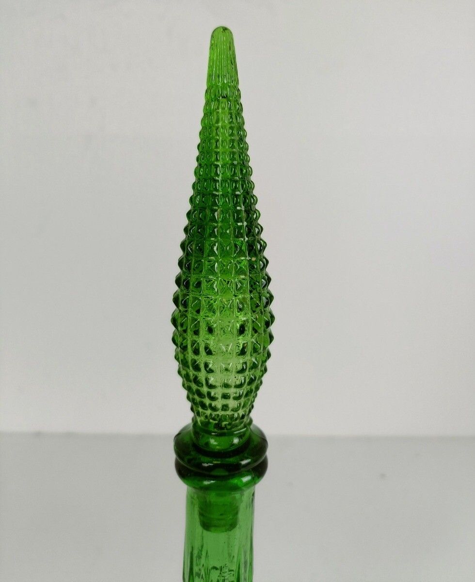 Italy Empoli Vintage Art Bubbled Glass Green Bottle Italian Decorative Pop Art photo buy