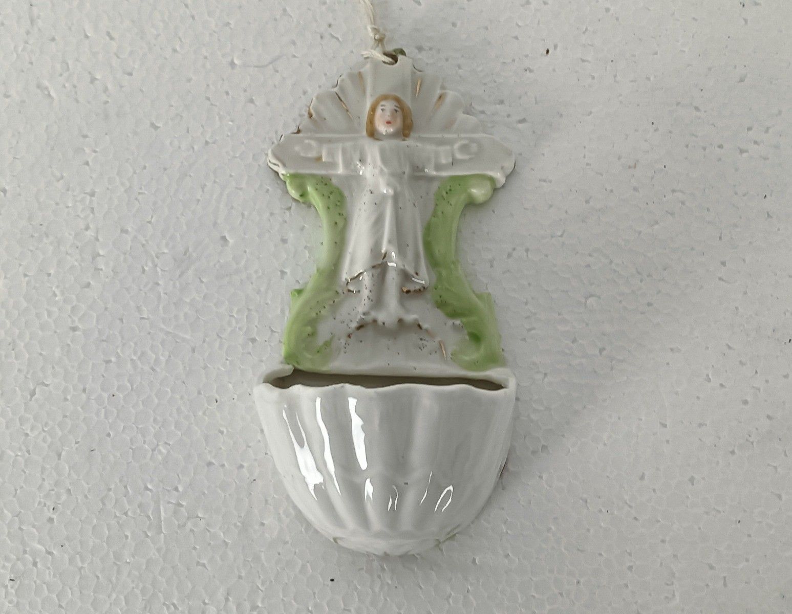 Small Porcelain Antique Holy Water Font Vessel Jesus Christ Lovely Wall Hanging photo Art