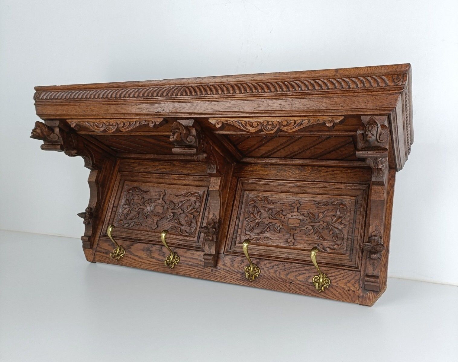 Gorgeous Large Coat Hat Rack France Hand Carved Wood Antique Wow photo for sale