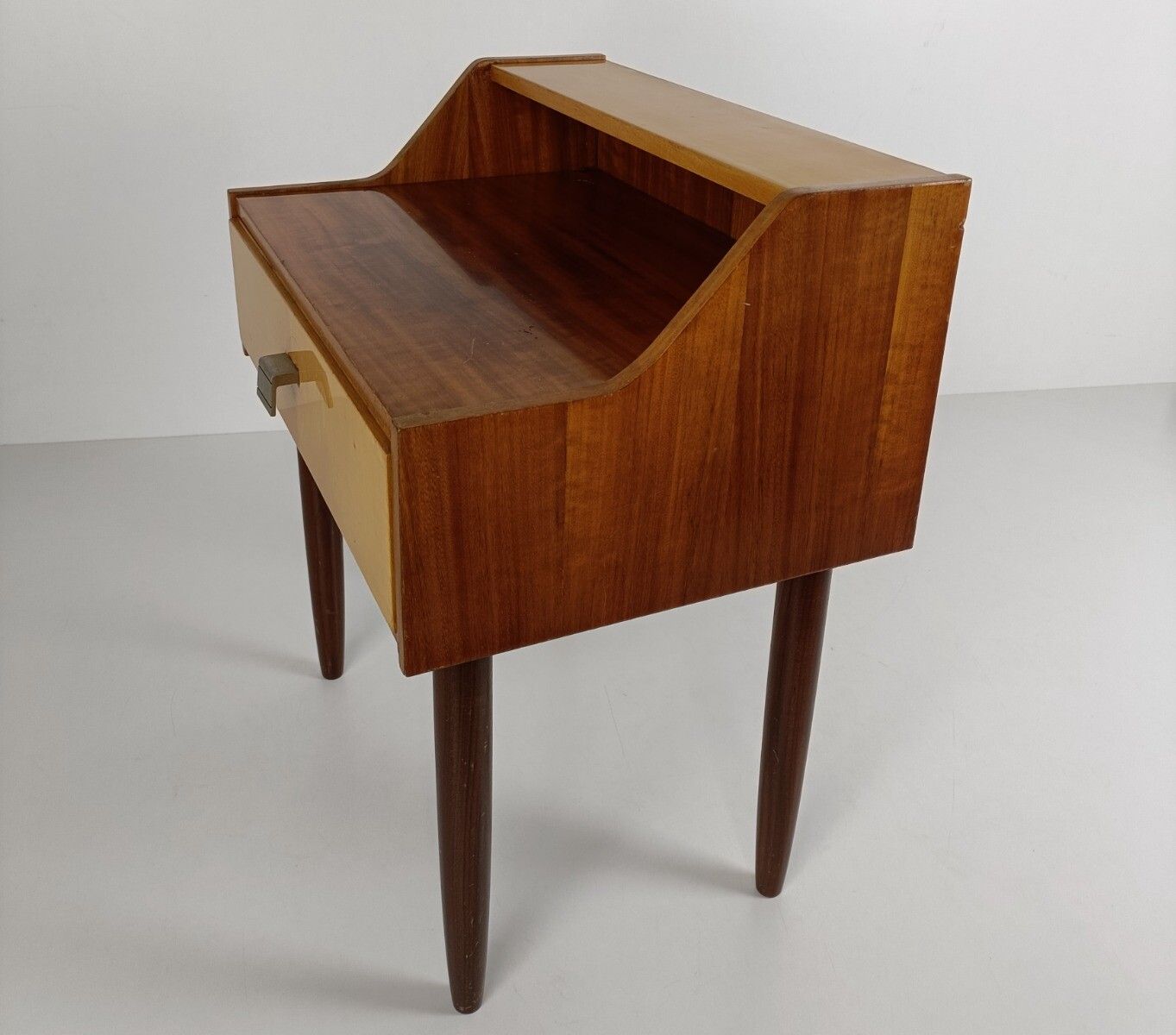 Wooden Wood Nightstand End Table Bedroom Cabinet Vintage Modernist Retro Two Ton photo vinterior