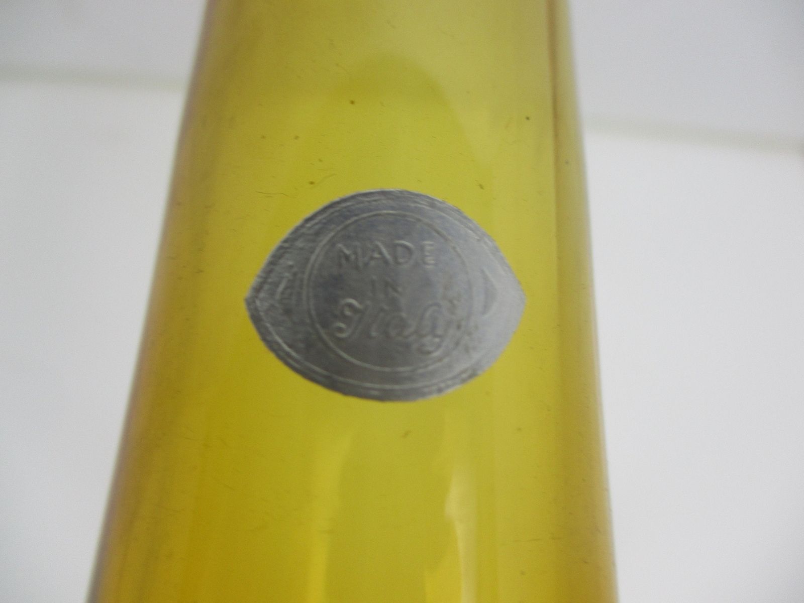 Vintage Retro Hooped Glass Genie Bottle Vase Amber Italy Italian photo for sale