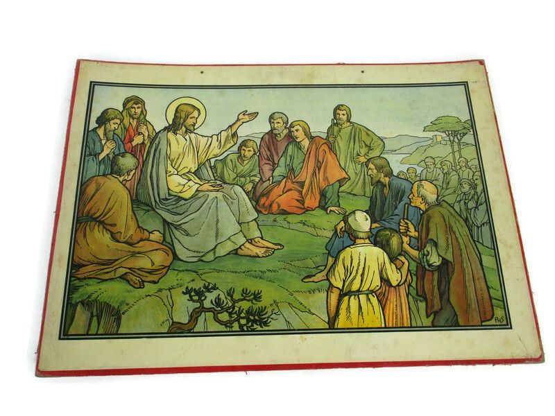 Antique Religious Cardboard Print Mosella 1913 Trier Sermon On The Mount